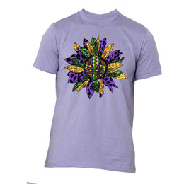 Mardi Gras Gnome Tee, Pretty Mardi Gras Sunflower Design on premium unisex shirt, 3 color choices, 3x Mardi Gras, 4x Mardi Gras