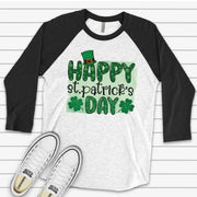 St. Patrick's Day Raglan, Happy St Patrick's Day with Leprechaun Hat Design on premium Raglan 3/4 sleeve shirt, plus size, 2X, 3X