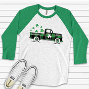St. Patrick's Day Raglan, St. Patrick's Day Old Green and Black Plaid Design on premium Raglan 3/4 sleeve shirt, plus size, 2X, 3X