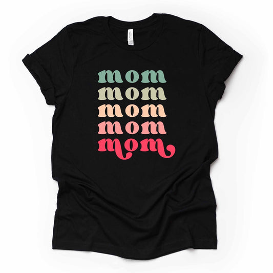 Mom Tee, Retro Style Repeating Mom, Mom Word Art, Mom Design on premium unisex shirt, 3 color choices, 2X mama, 3X mama, 4X mama, plus sizes