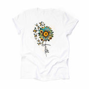 Christian Tee, Pretty Sunflower with Butterflies Faith, Faith Sunflower, premium unisex shirt, 3 color choices, 3x Christian, 4x Christian