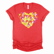 Spring Flowers Tee, Pretty Tulips in Heart Shape, Tulips Heart Design, premium unisex shirt, 3 color choices, 3x Tulips, 4x Tulips