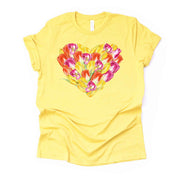 Spring Flowers Tee, Pretty Tulips in Heart Shape, Tulips Heart Design, premium unisex shirt, 3 color choices, 3x Tulips, 4x Tulips