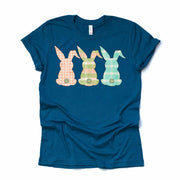 Super Cute Pastel Plaid Easter Bunnies, Peach, Lime & Teal Rabbits Design, premium unisex shirt, 3 color choices, 3x Easter, 4x Easter