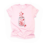Super Cute Hearts in Mason Jar Floating Out, Valentine Hearts design, premium unisex shirt, 3 color choices, 3x valentine, 4x valentine