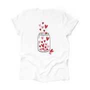 Super Cute Hearts in Mason Jar Floating Out, Valentine Hearts design, premium unisex shirt, 3 color choices, 3x valentine, 4x valentine