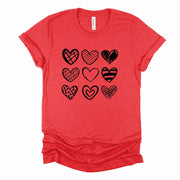 Cute Hearts in A Row, Black Hearts in a Row, Valentine Hearts design, premium unisex shirt, 3 color choices, 3x valentine, 4x valentine