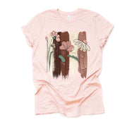 Modern Flowers on Brushstrokes, Simplistic Flowers on Brush Strokes Design, premium unisex shirt, 3 color choices, 3x boho , 4x boho, plus