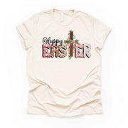 Christian Easter Tee, Pretty Happy Easter with Floral Cross Design, premium unisex shirt, 3 color choices, 3x Easter, 4x Easter