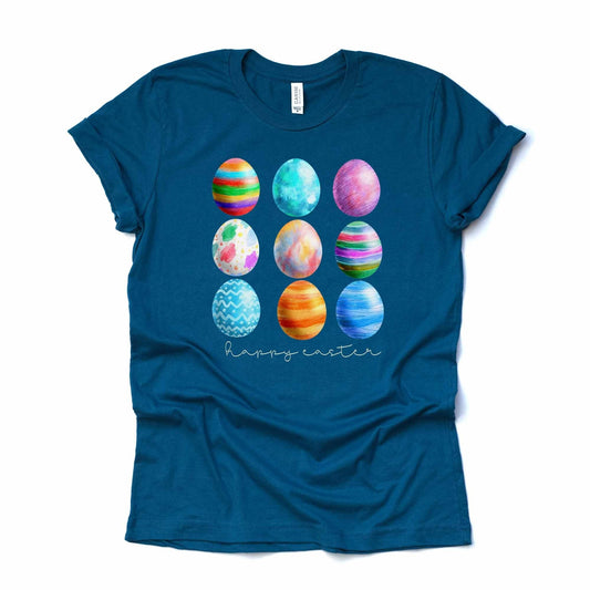 Easter Tee, Watercolor Easter Eggs, Happy Easter, Dyed Eggs Design, premium unisex shirt, 3 color choices, 3x easter, 4x easter, plus sizes