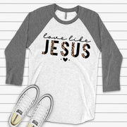 Christian Raglan, Love Like Jesus, Leopard Print Love Like Jesus Design, premium Raglan 3/4 sleeve shirt, plus size, 2X, 3X