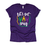 Mardi Gras Gnome Tee, Mardi Gras Let's Get Cray Crawfish Design on premium unisex shirt, 3 color choices, 3x Mardi Gras, 4x Mardi Gras