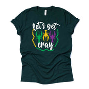 Mardi Gras Gnome Tee, Mardi Gras Let's Get Cray Crawfish Design on premium unisex shirt, 3 color choices, 3x Mardi Gras, 4x Mardi Gras