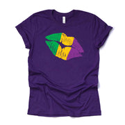Mardi Gras Gnome Tee, Mardi Gras Lips Design on premium unisex shirt, 3 color choices, 3x Mardi Gras, 4x Mardi Gras