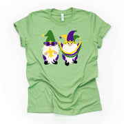Mardi Gras Gnome Tee, Two Super Cute Mardi Gras Gnomes Design on premium unisex shirt, 3 color choices, 3x Mardi Gras, 4x Mardi Gras