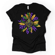 Mardi Gras Gnome Tee, Pretty Mardi Gras Sunflower Design on premium unisex shirt, 3 color choices, 3x Mardi Gras, 4x Mardi Gras