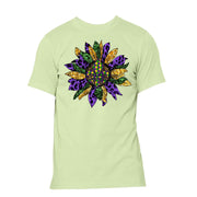 Mardi Gras Gnome Tee, Pretty Mardi Gras Sunflower Design on premium unisex shirt, 3 color choices, 3x Mardi Gras, 4x Mardi Gras