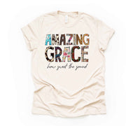 Christian Tee, Amazing Grace, How Sweet The Sound,  Western Prints Christian design on premium unisex shirt, 3 color choices, plus size