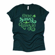 St Patrick's Day, One Sassy Lassie, Funny St Patrick's & Clovers Design, premium unisex tee, 3 color choices, 3x st patrick, 4x st patrick