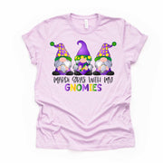 Mardi Gras Gnome Tee,  Mardi Gras With My Gnomies Design on premium unisex shirt, 3 color choices, 3x Mardi Gras, 4x Mardi Gras