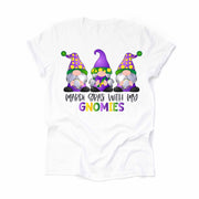 Mardi Gras Gnome Tee,  Mardi Gras With My Gnomies Design on premium unisex shirt, 3 color choices, 3x Mardi Gras, 4x Mardi Gras