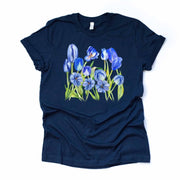Spring Tulips, Tulips Tee, Beautiful Blue Spring Tulips Design, premium unisex shirt, 3 color choices, 3x flowers, 4x flowers, spring tulips