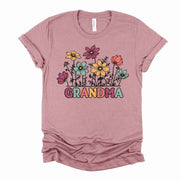 Pretty Grandma Tee, Colorful Retro Flowers Grandma, Retro Grandma Design, on a premium unisex shirt, 3 color choices, 3x grandma, 4x grandma
