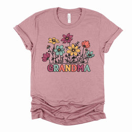 Pretty Grandma Tee, Colorful Retro Flowers Grandma, Retro Grandma Design, on a premium unisex shirt, 3 color choices, 3x grandma, 4x grandma