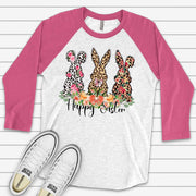 Easter Raglan, Cute Animal Print Easter Bunnies Design on premium Raglan 3/4 sleeve shirt, plus size, 2x easter raglan, 3x easter raglan