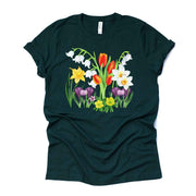Beautiful Spring Flowers, Daffodils, Crocus, Spring Garden Design, premium unisex shirt, 3 color choices, 3x spring, 4x spring, plus sizes