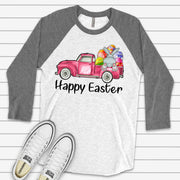 Easter Raglan, Truck Full of Easter Eggs and Bunny Design on premium Raglan 3/4 sleeve shirt, plus size, 2x easter raglan, 3x easter raglan