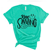 Christian Tee, Keep Smiling, Proverbs 15:30 design on premium unisex shirt, 3 color choices, 3x Christian, 4x Christian, Plus Size Christian