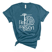 Easter Tee, He Is Risen, Christian Easter design on premium unisex shirt, 3 color choices, 3x Christian, 4x Christian, Plus Size Christian