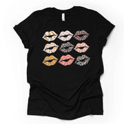 Unique Lips Tee, Super Fun Animal Print Lips in a Row Design on premium unisex shirt, 3 color choices, 3x Lips, 4x Lips, Plus Sizes