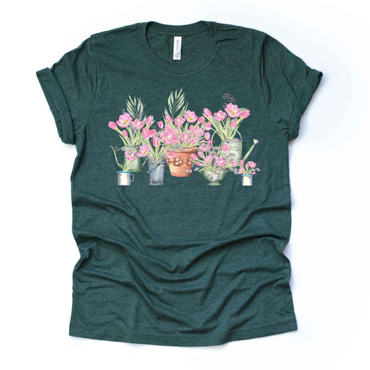Spring Flowers, Beautiful Pink Tulips, Tulips design on premium unisex shirt, 3 color choices, 3x Spring, 4x Spring, Plus Size Tulips