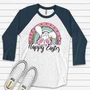Easter Raglan, Fun Easter Rainbow with Bunny Tail Design on premium Raglan 3/4 sleeve shirt, plus size, 2x easter raglan, 3x easter raglan