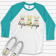 Easter Raglan, Hey Sweet Peeps with Chevron Bunnies Design on premium Raglan 3/4 sleeve shirt, plus size, 2x easter raglan, 3x easter raglan