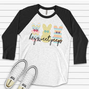 Easter Raglan, Hey Sweet Peeps with Chevron Bunnies Design on premium Raglan 3/4 sleeve shirt, plus size, 2x easter raglan, 3x easter raglan