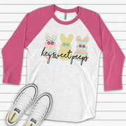 Easter Raglan, Hey Sweet Peeps with Chevron Bunnies Design on premium Raglan 3/4 sleeve shirt, plus size, 2x easter raglan, 3x easter raglan