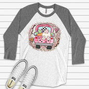 Easter Raglan, Cute Easter Truck with Bunny Tail Design, premium Raglan 3/4 sleeve shirt, plus size, 2x easter raglan, 3x easter raglan