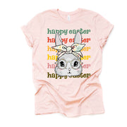 Pastel Repeating Happy Easter and Bunny, Easter Bunny with Bow & Glasses Design, premium unisex shirt, 3 color choices, 3x Easter, 4x Easter