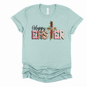 Christian Easter Tee, Pretty Happy Easter with Floral Cross Design, premium unisex shirt, 3 color choices, 3x Easter, 4x Easter
