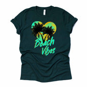 Beach & Vacation Tee, Retro 80's Style Beach Vibes, Palm Tree Design, premium unisex shirt, 3 color choices, 3x beach, 4x beach, plus sizes