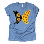 Pretty Butterfly and Sunflower, Part Butterfly, Part Sunflower Design on premium unisex shirt, 3 color choices, 3x butterfly, 4x butterfly