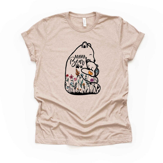 Mom Shirt, Cute Mama Bear and Baby with Wildflowers, Mama Bear Design on premium unisex shirt, 3 color choices, 3x mama, 4x mama, plus sizes