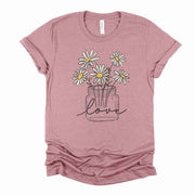 Daisies Tee, Pretty Jar of Daisies with LOVE Inscribed, Love  Design, premium unisex shirt, 3 color choices, 3x daisies, 4x daisies, plus