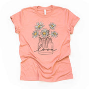 Daisies Tee, Pretty Jar of Daisies with LOVE Inscribed, Love  Design, premium unisex shirt, 3 color choices, 3x daisies, 4x daisies, plus