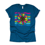 Repeating You Are My Sunshine, Pretty Neon Sunflower with Leopard Design, premium unisex shirt, 3 color choices, 3x sunflower, 4x sunflower