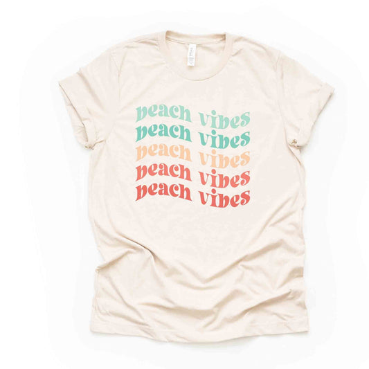 Beach Life, Super Fun Repeating BEACH VIBES Design on premium Bella + Canvas unisex shirt, 3 color choices, 3x beach, 4x beach, plus sizes