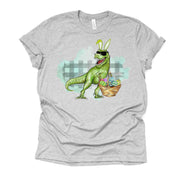 Cute Easter T-Rex Hunting Easter Eggs, Dinosaur Easter, Easter Kid Design, premium unisex shirt, 3 color choices, Kid Easter Tee, Plus Sizes